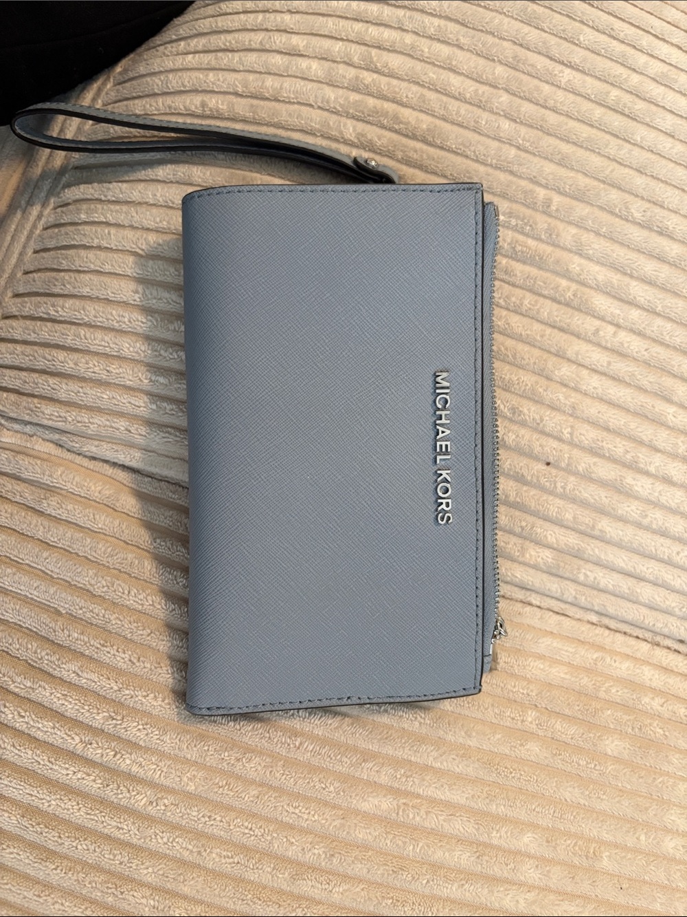 Michael Kors Sky Blue Leather Wristlet Wallet with Zip